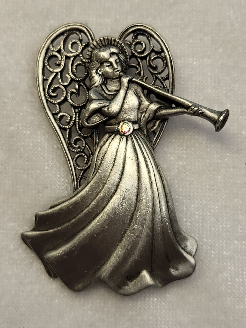 Vintage JJ Jonette Pewter Angel Brooch